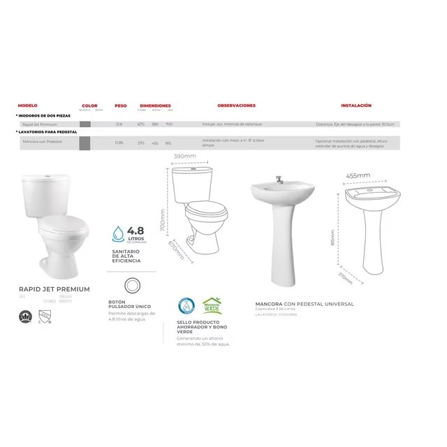 Sala de Baño Rapid Jet Premium Blanca C-30 (5 piezas)